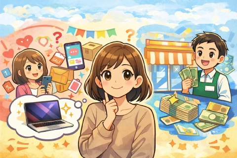 MacBook Airと売却を検討する様子